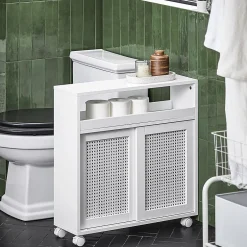 Sobuy Armoire WC Toilettes Compact Roulante avec 2 Portes Coulissantes, BZR119-W,