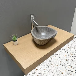Byca AVA - Plan de Salle de bain 90cm en Chêne Naturel Épaisseur 9cm + Fixations - Plan Vasque et Meuble Évier
