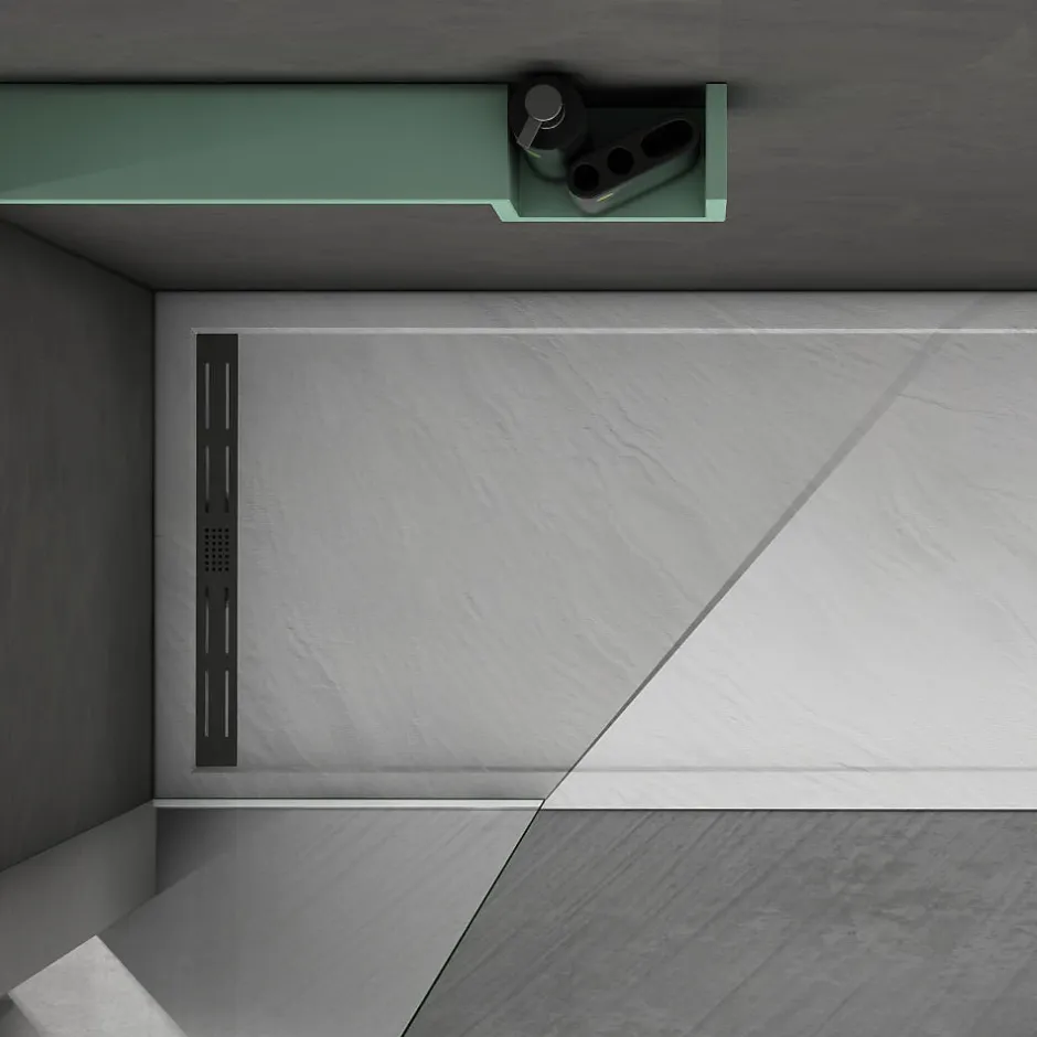 Grand Verre Bac à douche gris 80x80 à clôture en résine et 60% charge minérale receveur avec bonde et grille en inox
