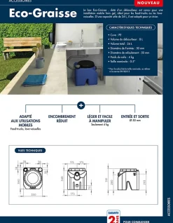 Watermatic Bac à graisse à poser avec débourbeur ÉCO-Graisse adapté aux food-trucks éviers ou lave vaisselles* Wc Chimique Et Broyeur