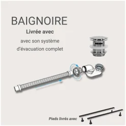 Mob-In Baignoire acrylique Lucite FORMA semi-îlot blanche 170cm - Angle droit