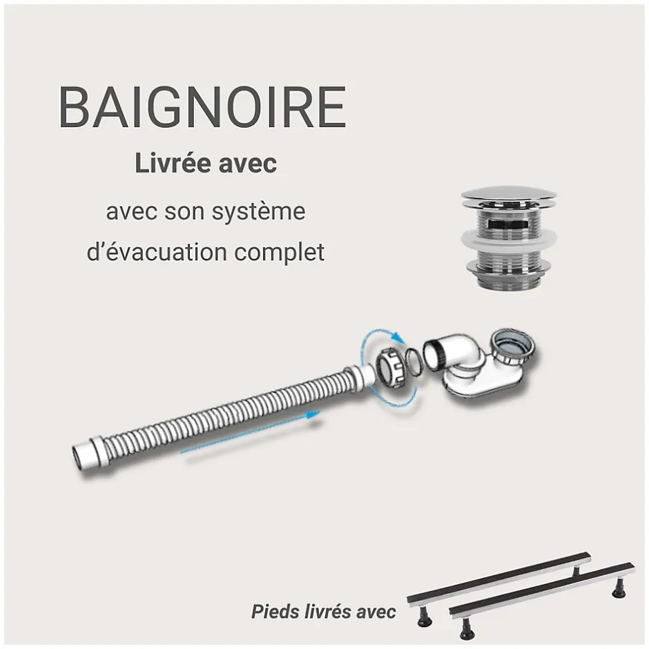 Mob-In Baignoire acrylique Lucite FORMA semi-îlot blanche 170cm - Angle gauche* Baignoire Îlot
