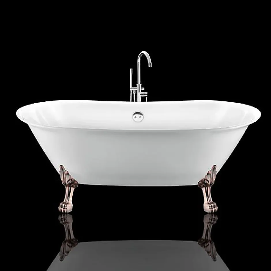 Rogier & Mothes Baignoire ancienne retro sur pieds SURRY HILLS Blanche 165 cm Pieds de Lion Cuivre rouge vieilli