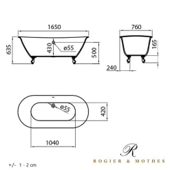 Rogier & Mothes Baignoire ancienne retro sur pieds SURRY HILLS Blanche 165 cm Pieds de Lion Cuivre rouge vieilli