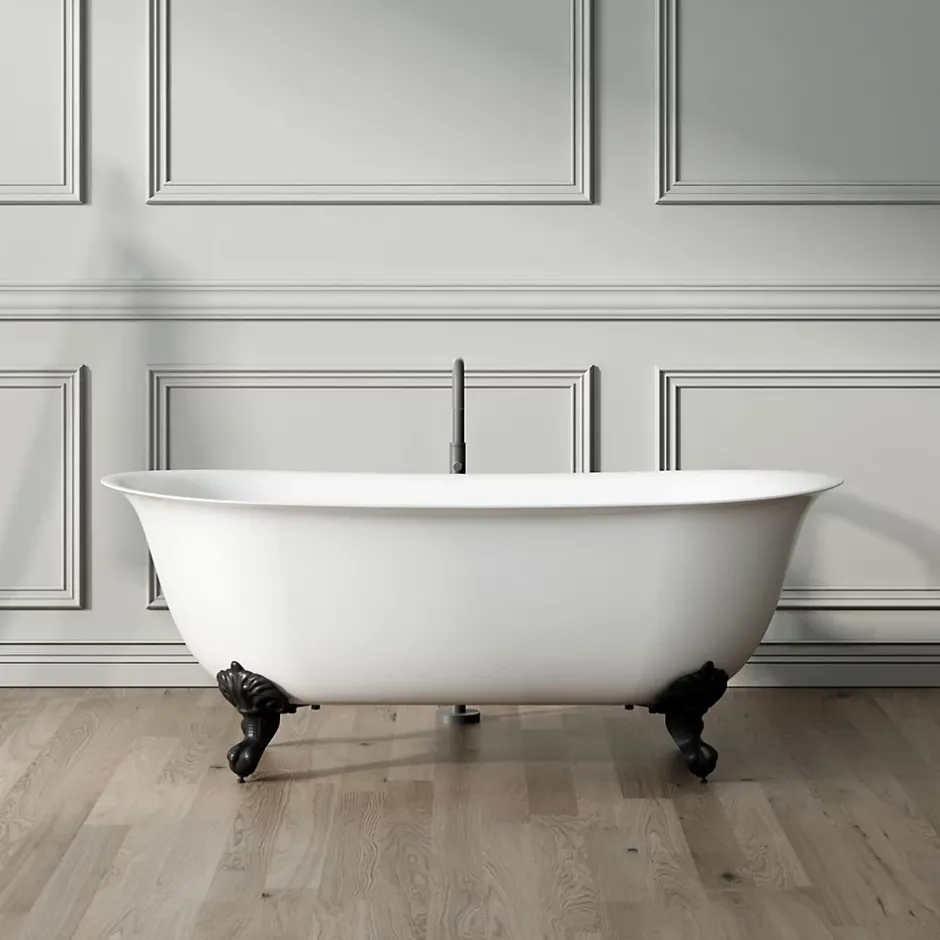 Rogier & Mothes Baignoire ancienne retro sur pieds SURRY HILLS Blanche 165 cm Pieds de Lion Cuivre rouge vieilli