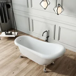 Rogier & Mothes Baignoire ancienne retro sur pieds RICHMOND Blanche 155 cm Pieds d'Aigle Chromes* Baignoire Îlot