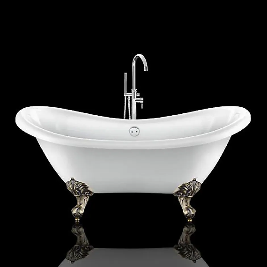 Rogier & Mothes Baignoire ancienne retro sur pieds DARLINGTON Blanche 175 cm Pieds d'Aigle Bronze jaune vieilli