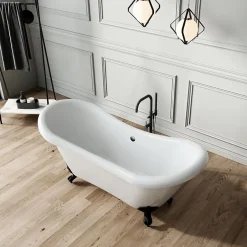 Rogier & Mothes Baignoire ancienne retro sur pieds DARLINGTON Blanche 175 cm Pieds d'Aigle Cuivre rouge vieilli