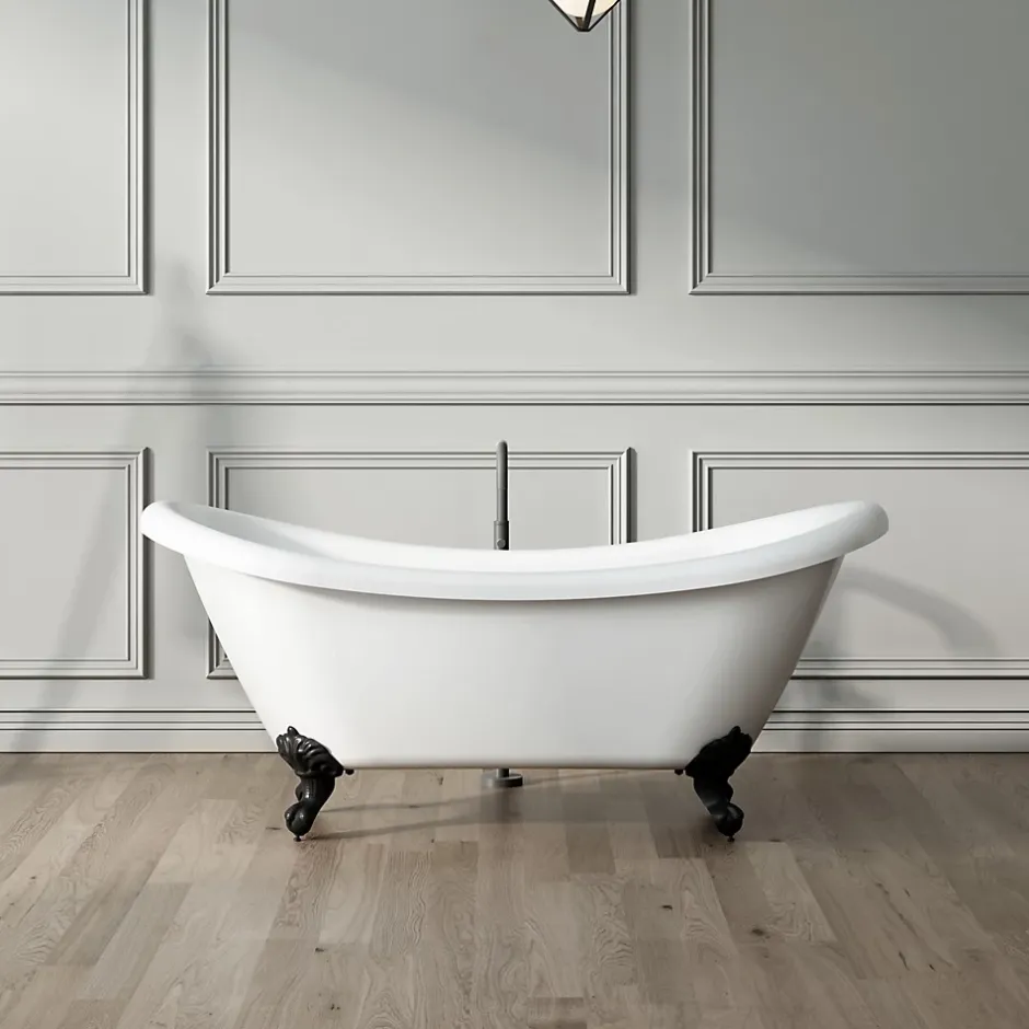 Rogier & Mothes Baignoire ancienne retro sur pieds DARLINGTON Blanche 175 cm Pieds de Lion Chromes