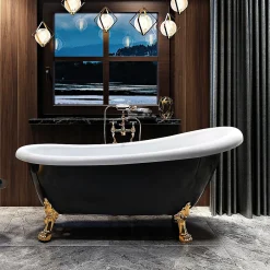 Rogier & Mothes Baignoire ancienne retro sur pieds RICHMOND Noire 171 cm Pieds d'Aigle Bronze jaune vieilli