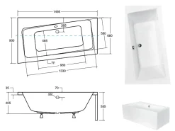 Azura Home Design Baignoire angle droit ZIANIGI avec tablier - 150cm