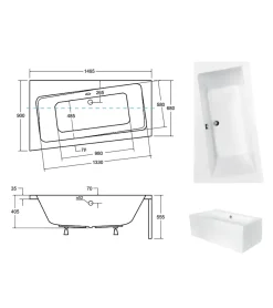 Azura Home Design Baignoire angle droit ZIANIGI avec tablier - 150cm