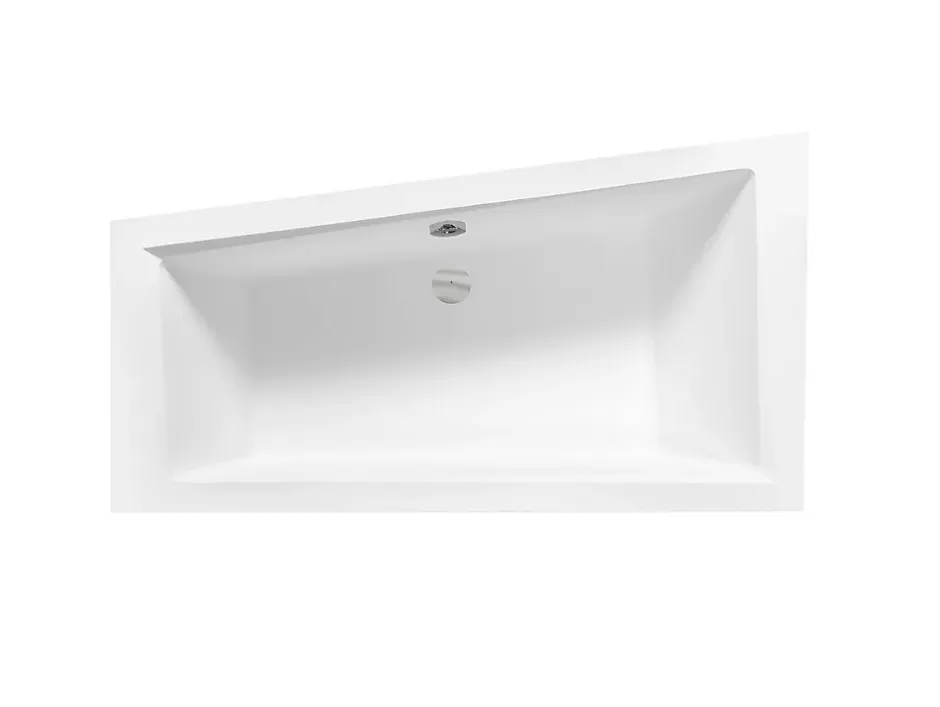 Besco Baignoire asymétrique + tablier blanc + repose tête - INTIMA - 160 x 90 cm - Droite