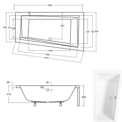 Besco Baignoire asymétrique + tablier blanc + repose tête - INTIMA - 160 x 90 cm - Droite