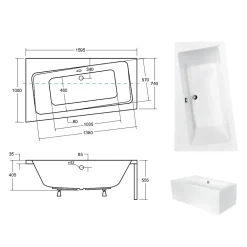 Besco Baignoire asymétrique + tablier blanc + repose tête - INFINITY - 160 x 100 cm - Gauche