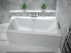 Besco Baignoire asymétrique + tablier blanc + repose tête - INFINITY - 160 x 100 cm - Droite