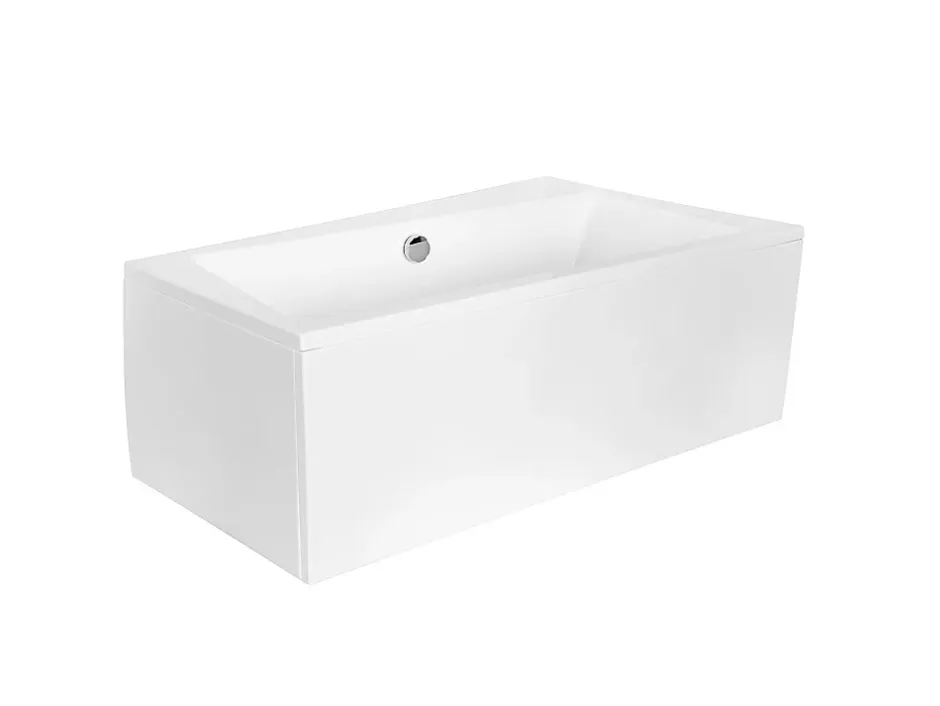 Besco Baignoire asymétrique + tablier blanc + repose tête - INFINITY - 160 x 100 cm - Droite