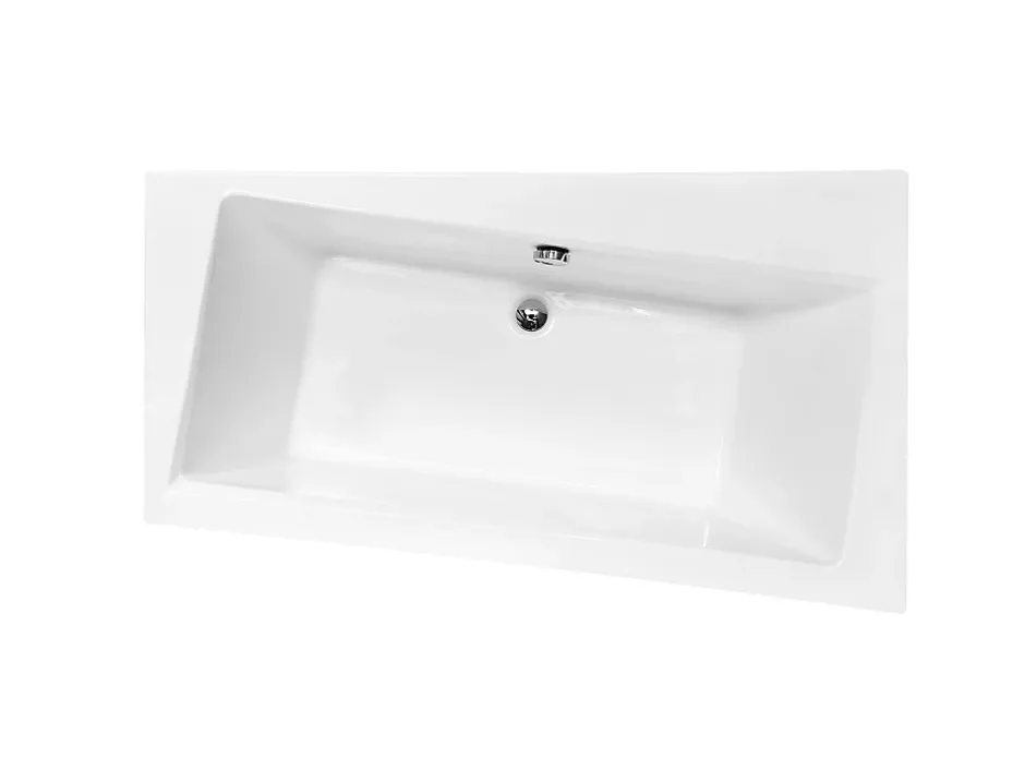 Besco Baignoire asymétrique + tablier blanc + repose tête - INFINITY - 160 x 100 cm - Droite
