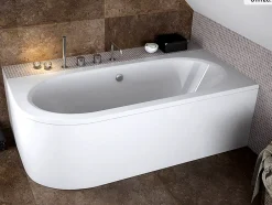 Besco Baignoire asymétrique - 170 x 75 cm - Droite - sans Habillage - avec Pieds - Repose-tête - Vidage Chrome - AVITA