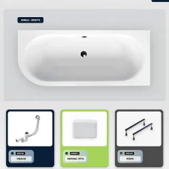 Besco Baignoire asymétrique - 160 x 75 cm - Droite - sans Habillage - avec Pieds - Repose-tête - Vidage Chrome - AVITA