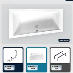 Besco Baignoire asymétrique - 160 x 90 cm - Gauche - avec Tablier - Pieds - Vidage Chrome - INTIMA