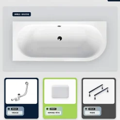 Besco Baignoire asymétrique - 180 x 80 cm - Gauche - sans Habillage - avec Pieds - Repose-tête - Vidage Chrome - AVITA