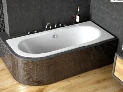 Besco Baignoire asymétrique - 160 x 75 cm - Droite - sans Habillage - avec Pieds - Vidage Chrome - AVITA SLIM* Baignoire Asymétrique