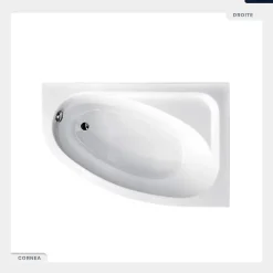 Besco Baignoire asymétrique - 140 x 80 cm - Droite- avec Tablier Blanc - Pieds - Vidage Chrome - CORNEA