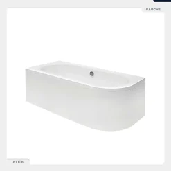 Besco Baignoire asymétrique - 180 x 80 cm - Gauche - avec Tablier Blanc - Pieds - Vidage Chrome - AVITA