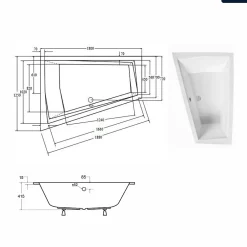 Besco Baignoire asymétrique - 180 x 125 cm - Gauche - sans Habillage - avec Pieds - Vidage Chrome - INTIMA DUO SLIM* Baignoire Asymétrique