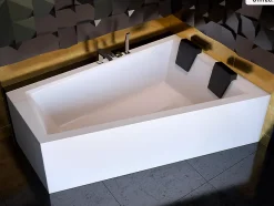 Besco Baignoire asymétrique - 180 x 125 cm - Droite - avec Habillage - Pieds - 2 Repose-têtes - Vidage Chrome - INTIMA DUO* Baignoire Asymétrique