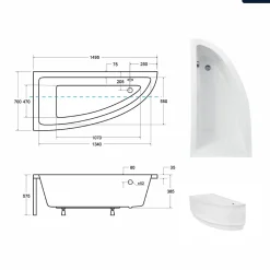 Besco Baignoire asymétrique - 150 x 70 cm - Gauche - sans Habillage - avec Pieds - Vidage Chrome - PRAKTIKA