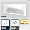 Besco Baignoire asymétrique - 150 x 85 cm - Droite - sans Habillage - avec Pieds - Étagère bambou - Vidage Chrome - INTIMA* Baignoire Asymétrique