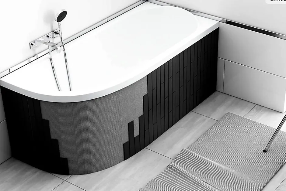 Besco Baignoire asymétrique - 180 x 80 cm - Droite - avec Habillage - Pieds - Vidage Chrome - AVITA SLIM
