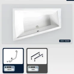 Besco Baignoire asymétrique - 180 x 125 cm - Gauche - sans Habillage - avec Pieds - Vidage Chrome - INTIMA DUO* Baignoire Asymétrique