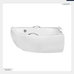 Besco Baignoire asymétrique - 150 x 70 cm - Droite - avec Tablier - Pieds - Poignées - Repose-tête - Vidage Chrome - MILENA PREMIUM* Baignoire Asymétrique
