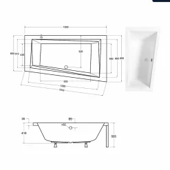 Besco Baignoire asymétrique - 150 x 85 cm - Droite - avec Tablier - Pieds - Vidage Chrome - INTIMA* Baignoire Asymétrique
