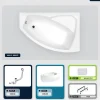 Besco Baignoire asymétrique - 170 x 110 cm - Droite - avec Tablier - Pieds - Repose-tête - Vidage Chrome - RIMA
