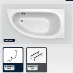 Besco Baignoire asymétrique - 150 x 70 cm - Droite - sans Habillage - avec Pieds - Vidage Chrome - MILENA* Baignoire Asymétrique