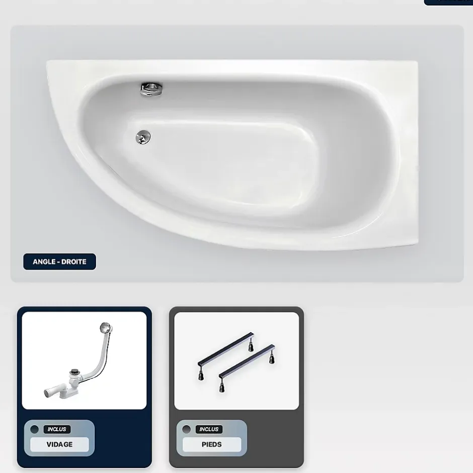 Besco Baignoire asymétrique - 150 x 70 cm - Droite - sans Habillage - avec Pieds - Vidage Chrome - MILENA* Baignoire Asymétrique
