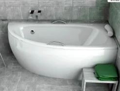 Besco Baignoire asymétrique - 150 x 70 cm - Droite - sans Habillage - avec Pieds - Vidage Chrome - MILENA* Baignoire Asymétrique