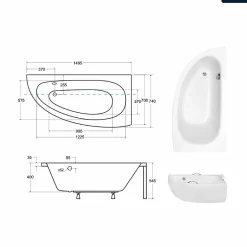 Besco Baignoire asymétrique - 150 x 70 cm - Droite - sans Habillage - avec Pieds - Vidage Chrome - MILENA* Baignoire Asymétrique