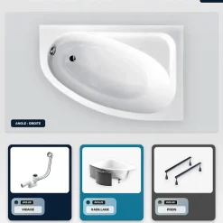 Besco Baignoire asymétrique - 140 x 80 cm - Droite - avec Habillage - Pieds - Vidage Chrome - CORNEA* Baignoire Asymétrique