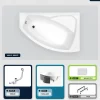 Besco Baignoire asymétrique - 160 x 100 cm - Droite - avec Habillage - Pieds - Repose-tête - Vidage Chrome - RIMA