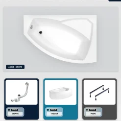 Besco Baignoire asymétrique - 130 x 85 cm - Droite - avec Tablier - Pieds - Vidage Chrome - RIMA* Baignoire Asymétrique