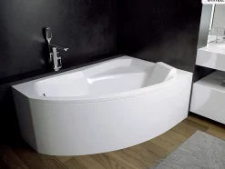 Besco Baignoire asymétrique - 130 x 85 cm - Droite - avec Tablier - Pieds - Vidage Chrome - RIMA* Baignoire Asymétrique