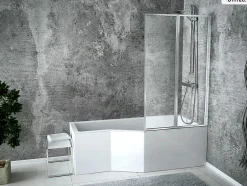 Besco Baignoire asymétrique - 170 x 75 cm - Droite - avec Habillage - Pieds - Vidage Chrome - INTEGRA