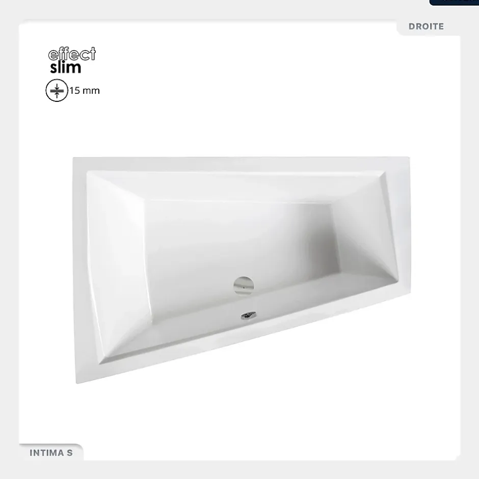 Besco Baignoire asymétrique - 170 x 125 cm - Gauche - sans Habillage - avec Pieds - Vidage Chrome - INTIMA DUO SLIM