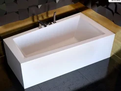 Besco Baignoire asymétrique - 160 x 90 cm - Droite - sans Habillage - avec Pieds - Étagère bambou - Vidage Chrome - INTIMA* Baignoire Asymétrique