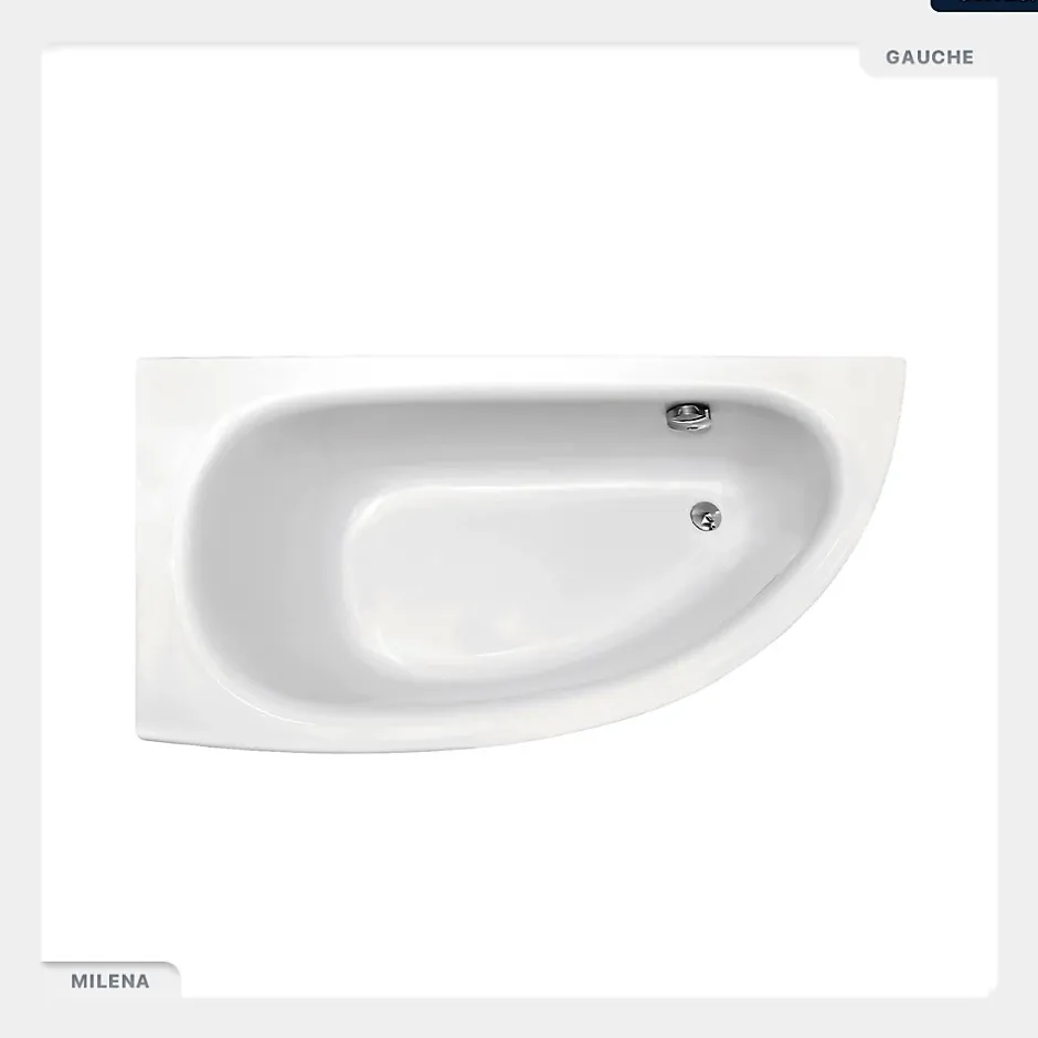 Besco Baignoire asymétrique - 150 x 70 cm - Gauche - avec Habillage - Pieds - Vidage Chrome - MILENA* Baignoire Asymétrique